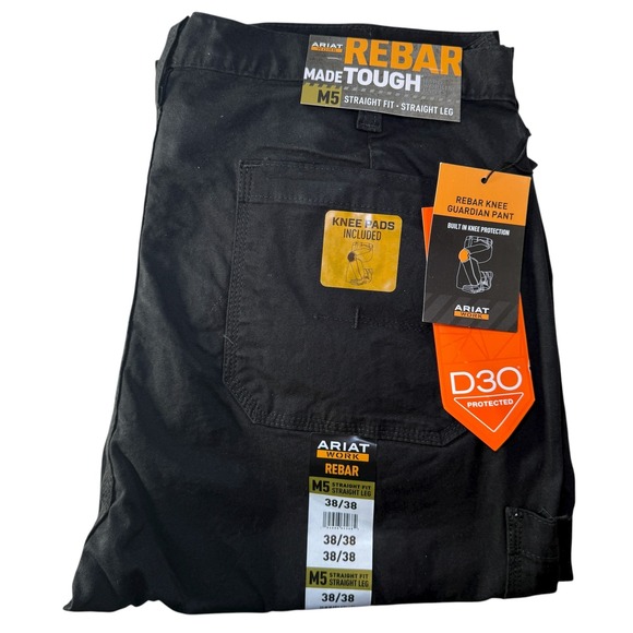 Ariat Rebar M5 DuraStretch Knee Guardian Pants 38x38 Black Workwear NWT D3O